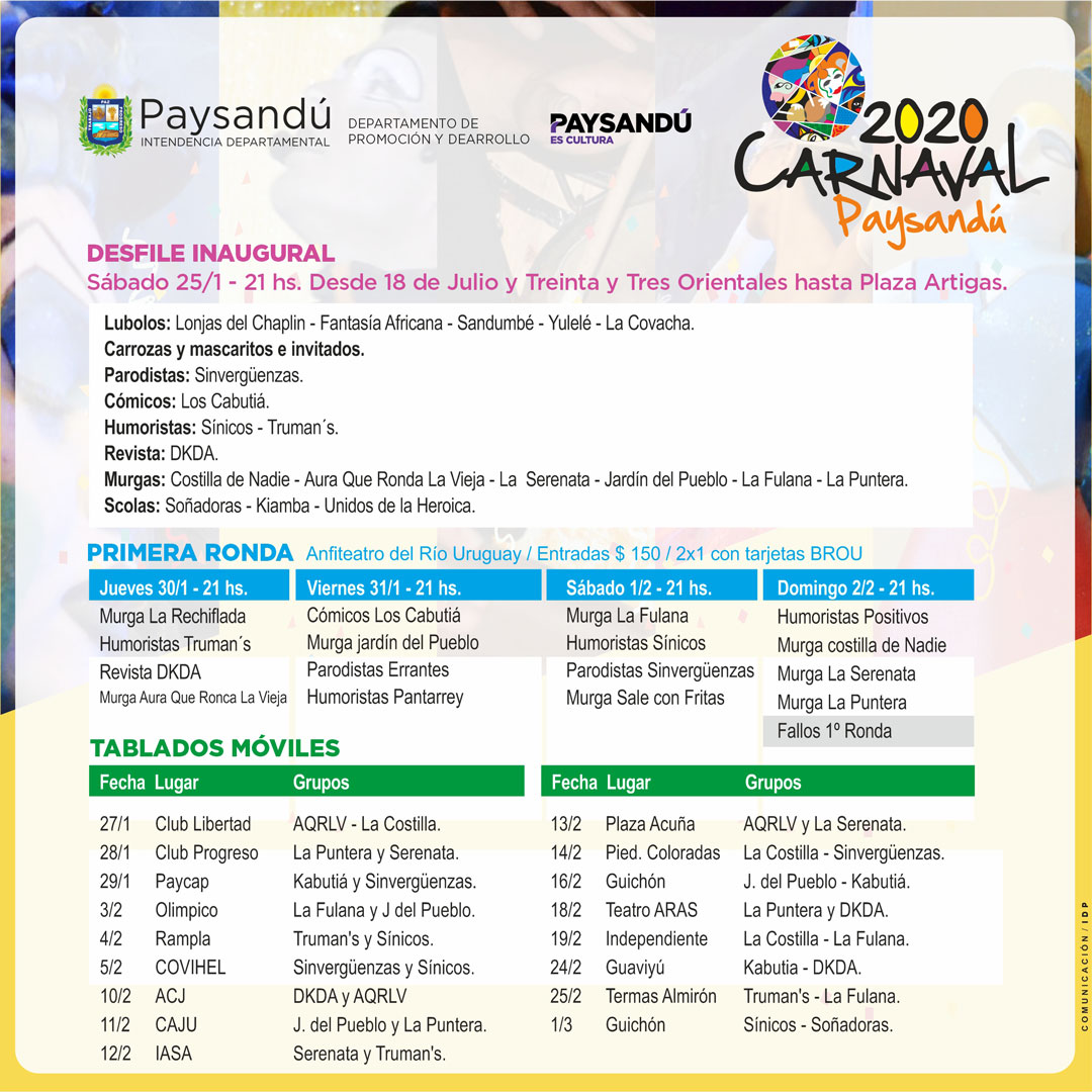 cronograma Carnaval 2020